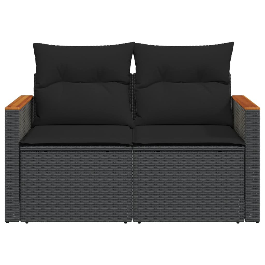 Dvivietė sodo sofa su pagalvėlėmis, juodos spalvos, poliratanas - Namų Idėja