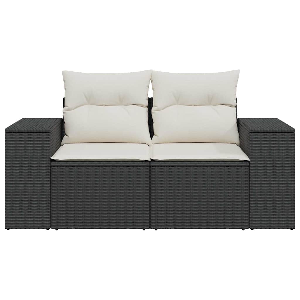 Dvivietė sodo sofa su pagalvėlėmis, juodos spalvos, poliratanas - Namų Idėja