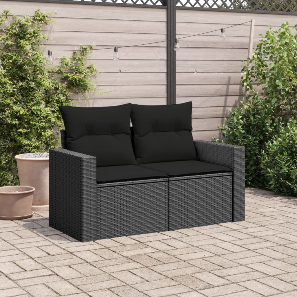 Dvivietė sodo sofa su pagalvėlėmis, juodos spalvos, poliratanas - Namų Idėja