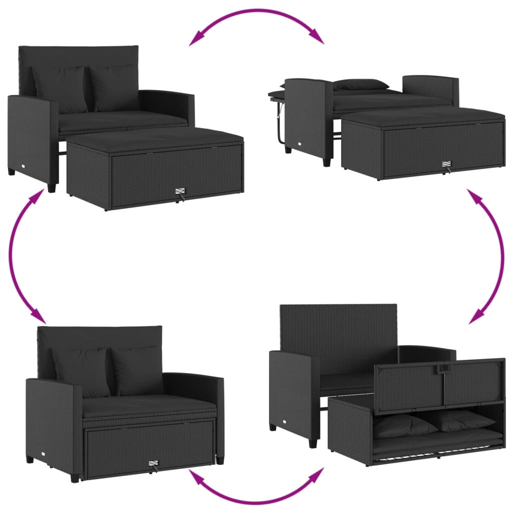 Dvivietė sodo sofa su pagalvėlėmis, juodos spalvos, poliratanas - Namų Idėja