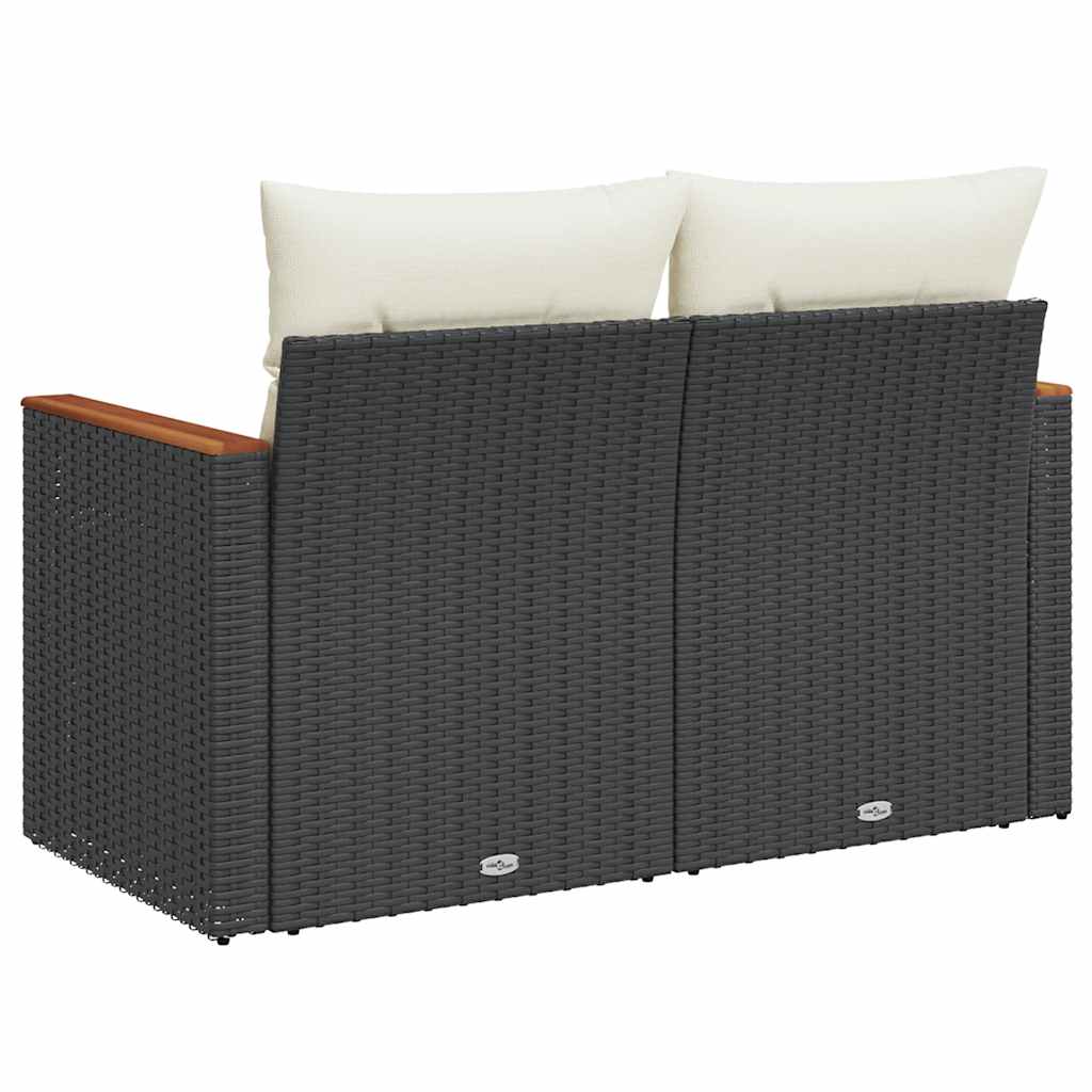 Dvivietė sodo sofa su pagalvėlėmis, juodos spalvos, poliratanas - Namų Idėja