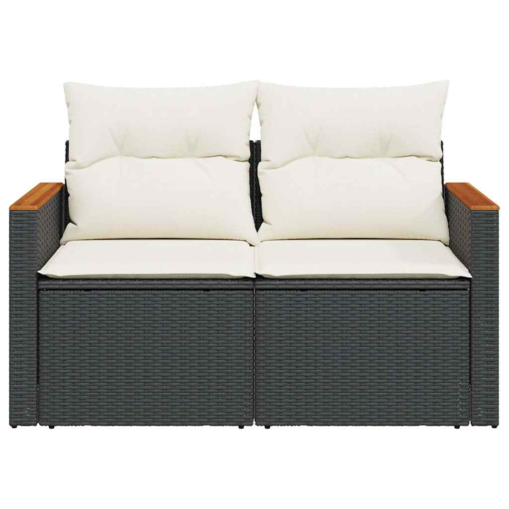 Dvivietė sodo sofa su pagalvėlėmis, juodos spalvos, poliratanas - Namų Idėja