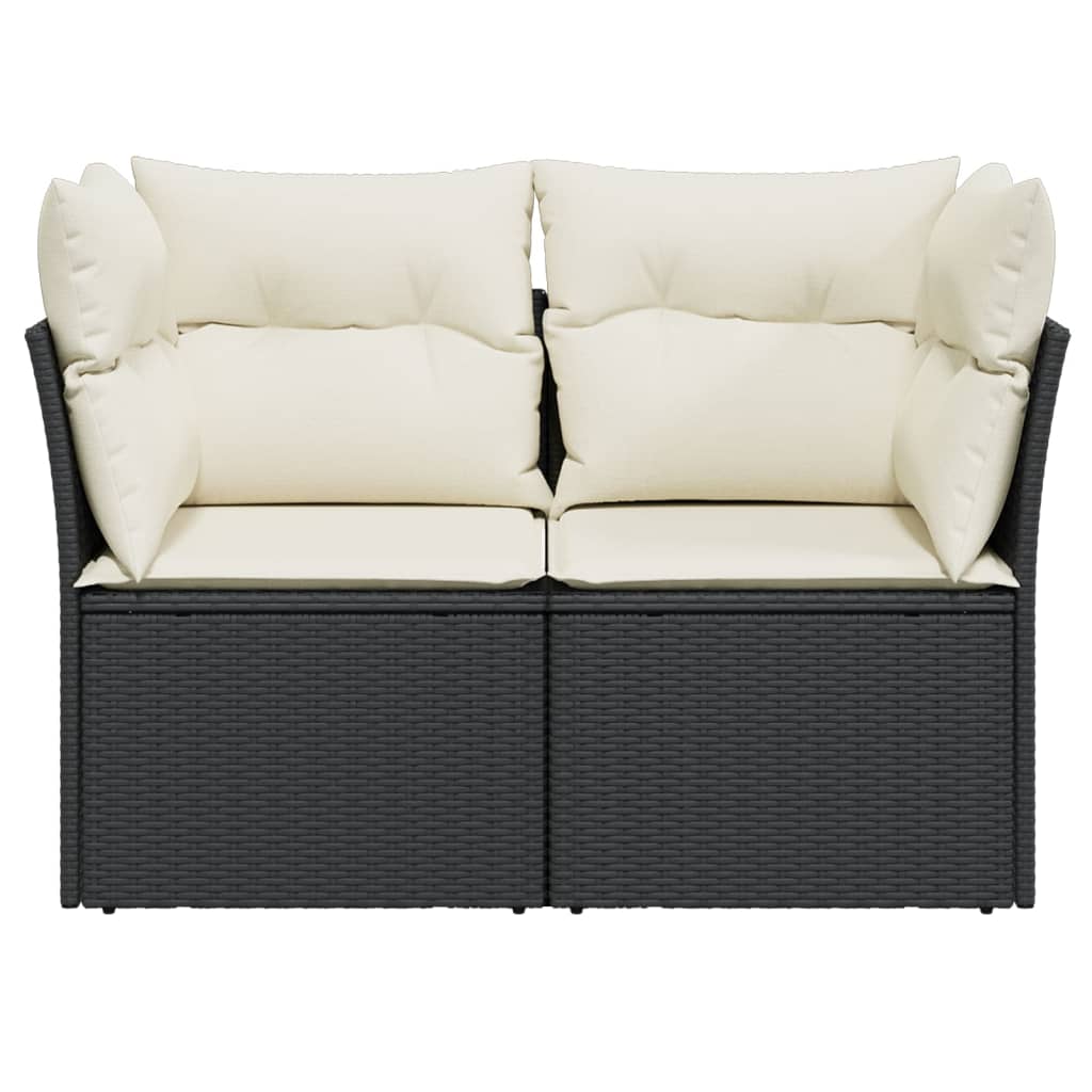 Dvivietė sodo sofa su pagalvėlėmis, juodos spalvos, poliratanas - Namų Idėja