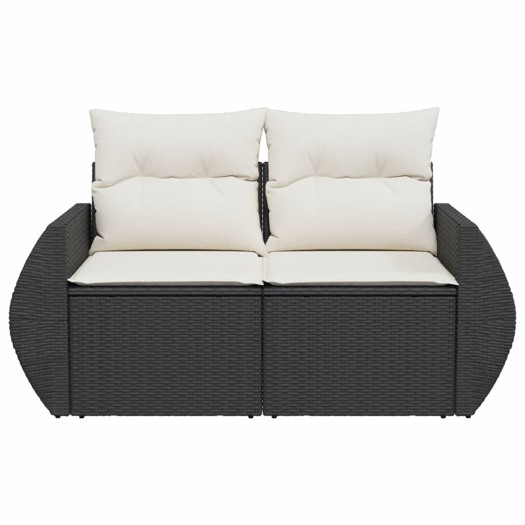 Dvivietė sodo sofa su pagalvėlėmis, juodos spalvos, poliratanas - Namų Idėja