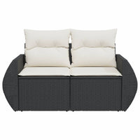 Dvivietė sodo sofa su pagalvėlėmis, juodos spalvos, poliratanas - Namų Idėja