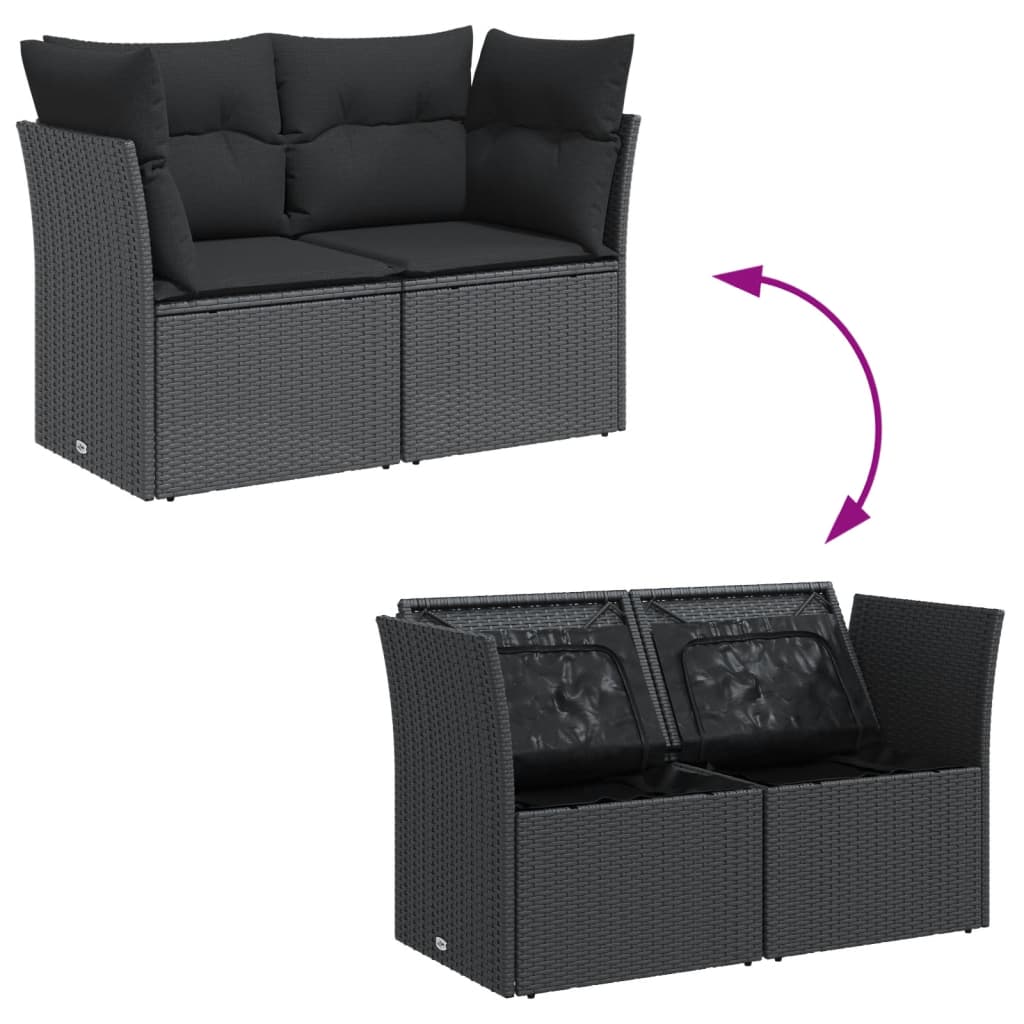 Dvivietė sodo sofa su pagalvėlėmis, juodos spalvos, poliratanas - Namų Idėja