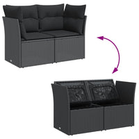 Dvivietė sodo sofa su pagalvėlėmis, juodos spalvos, poliratanas - Namų Idėja
