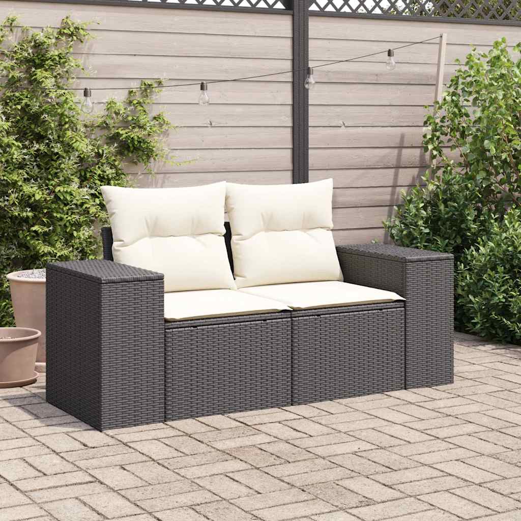 Dvivietė sodo sofa su pagalvėlėmis, juodos spalvos, poliratanas - Namų Idėja