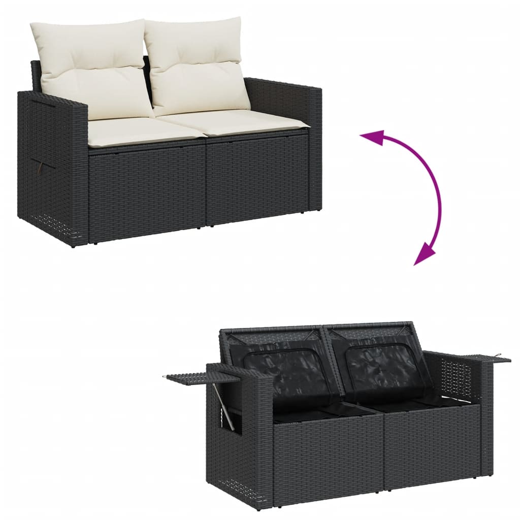 Dvivietė sodo sofa su pagalvėlėmis, juodos spalvos, poliratanas - Namų Idėja