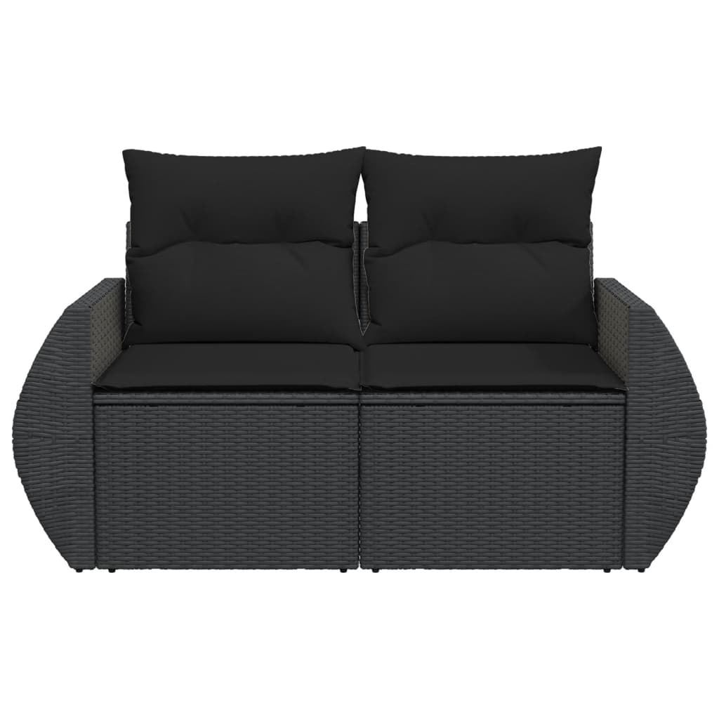 Dvivietė sodo sofa su pagalvėlėmis, juodos spalvos, poliratanas - Namų Idėja