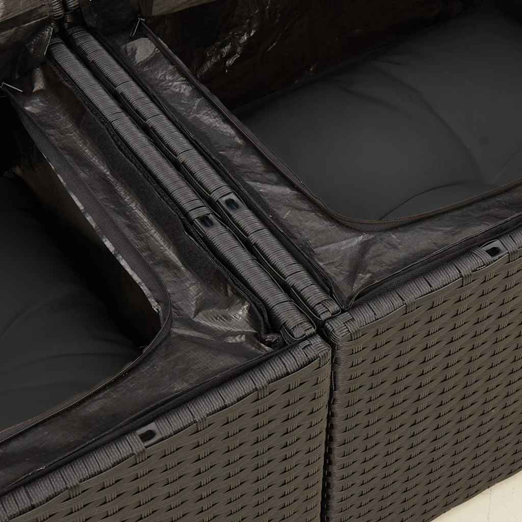 Dvivietė sodo sofa su pagalvėlėmis, juodos spalvos, poliratanas - Namų Idėja