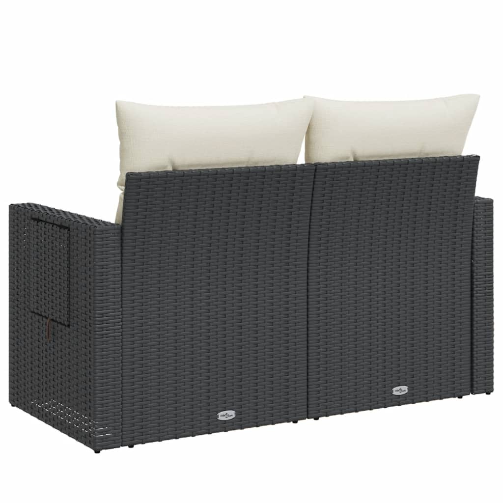 Dvivietė sodo sofa su pagalvėlėmis, juodos spalvos, poliratanas - Namų Idėja