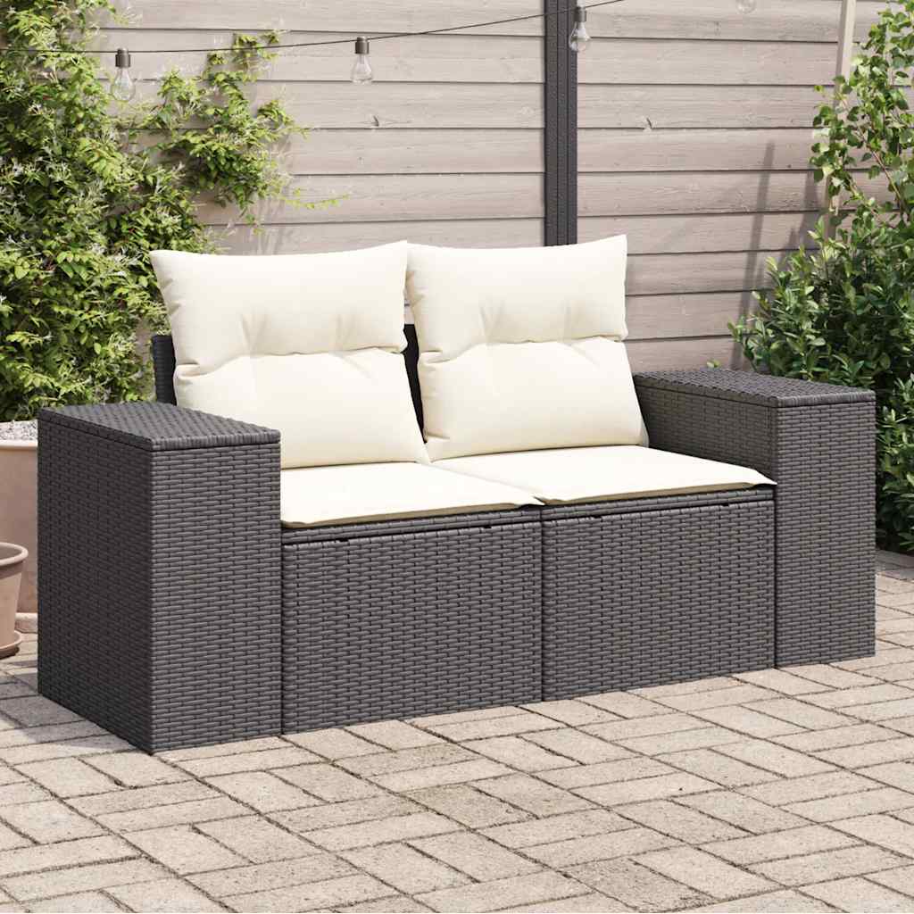 Dvivietė sodo sofa su pagalvėlėmis, juodos spalvos, poliratanas - Namų Idėja