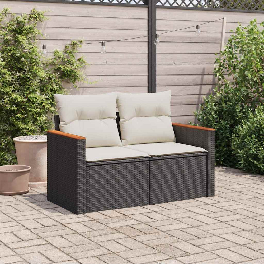 Dvivietė sodo sofa su pagalvėlėmis, juodos spalvos, poliratanas - Namų Idėja