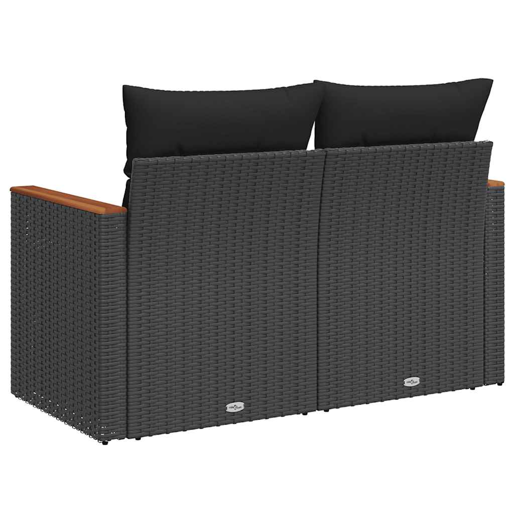 Dvivietė sodo sofa su pagalvėlėmis, juodos spalvos, poliratanas - Namų Idėja