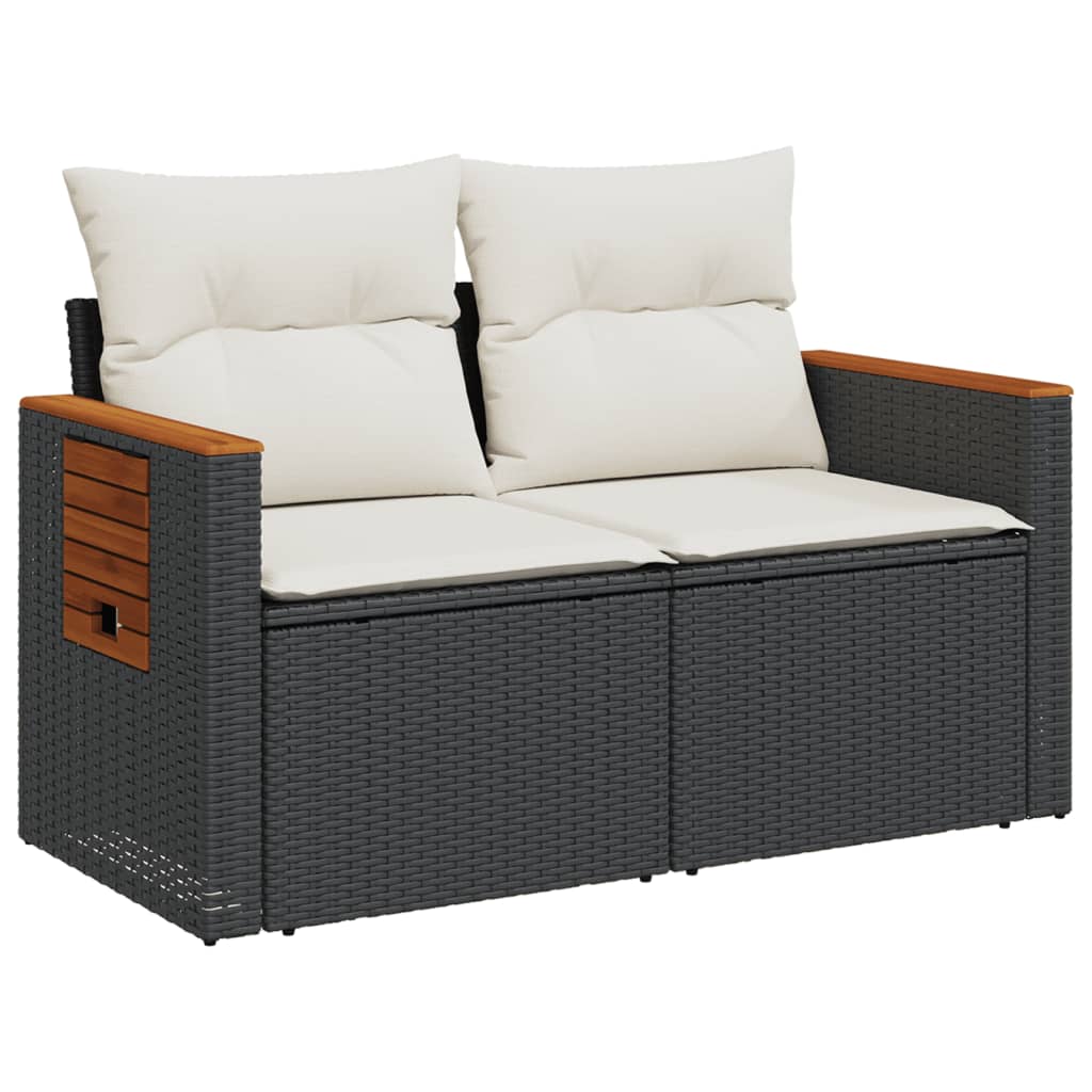 Dvivietė sodo sofa su pagalvėlėmis, juodos spalvos, poliratanas - Namų Idėja