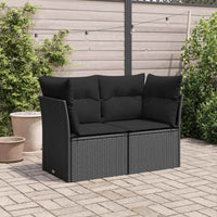 Dvivietė sodo sofa su pagalvėlėmis, juodos spalvos, poliratanas - Namų Idėja