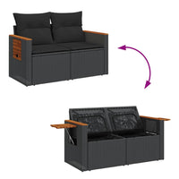 Dvivietė sodo sofa su pagalvėlėmis, juodos spalvos, poliratanas - Namų Idėja