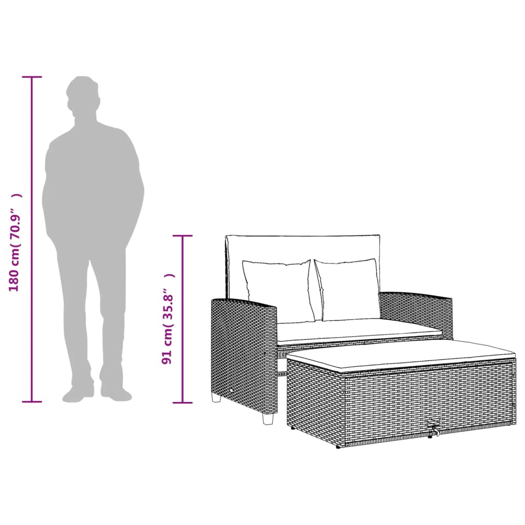 Dvivietė sodo sofa su pagalvėlėmis, juodos spalvos, poliratanas - Namų Idėja