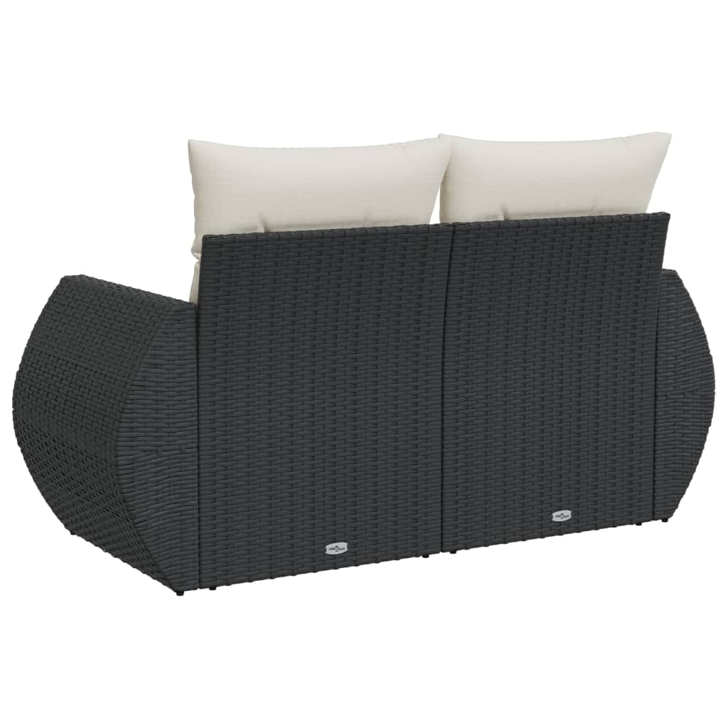 Dvivietė sodo sofa su pagalvėlėmis, juodos spalvos, poliratanas - Namų Idėja