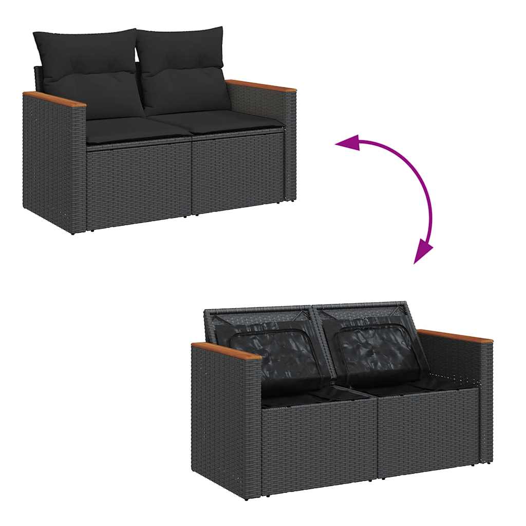 Dvivietė sodo sofa su pagalvėlėmis, juodos spalvos, poliratanas - Namų Idėja