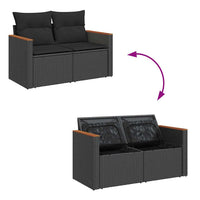 Dvivietė sodo sofa su pagalvėlėmis, juodos spalvos, poliratanas - Namų Idėja