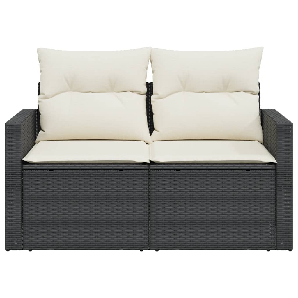Dvivietė sodo sofa su pagalvėlėmis, juodos spalvos, poliratanas - Namų Idėja