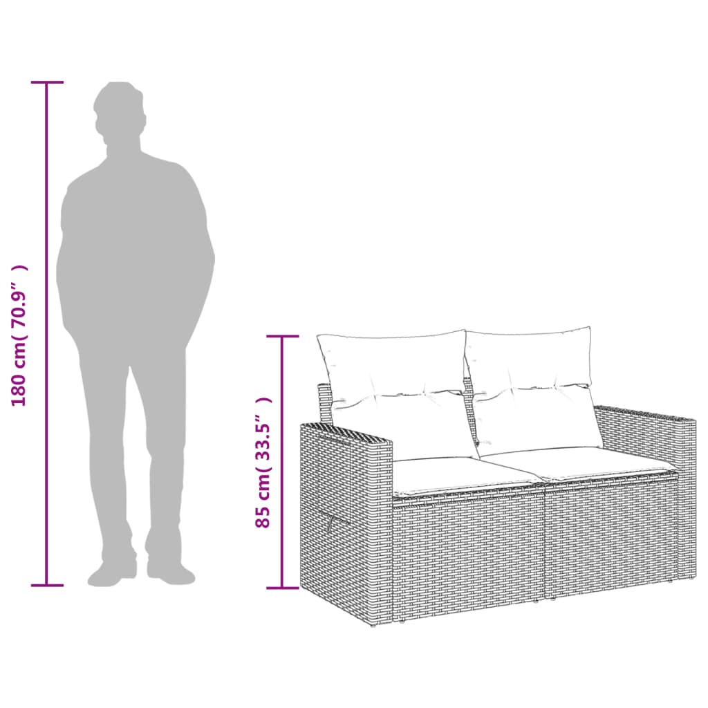 Dvivietė sodo sofa su pagalvėlėmis, juodos spalvos, poliratanas - Namų Idėja