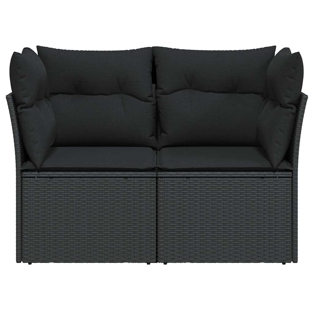 Dvivietė sodo sofa su pagalvėlėmis, juodos spalvos, poliratanas - Namų Idėja