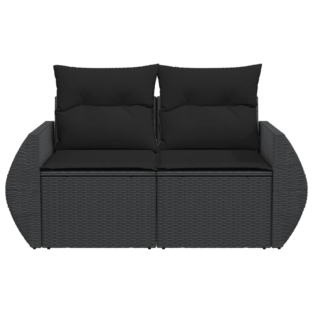 Dvivietė sodo sofa su pagalvėlėmis, juodos spalvos, poliratanas - Namų Idėja