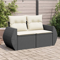 Dvivietė sodo sofa su pagalvėlėmis, juodos spalvos, poliratanas - Namų Idėja