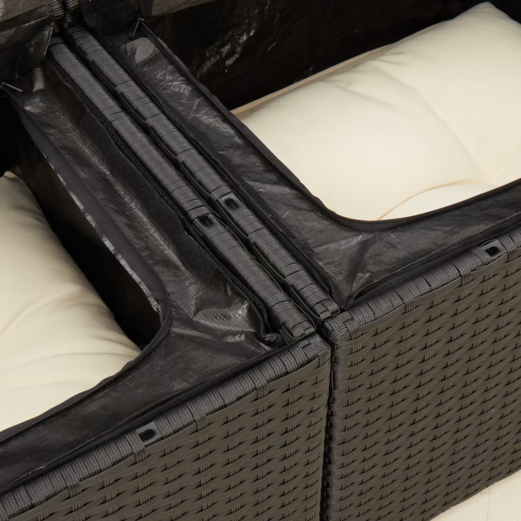 Dvivietė sodo sofa su pagalvėlėmis, juodos spalvos, poliratanas - Namų Idėja