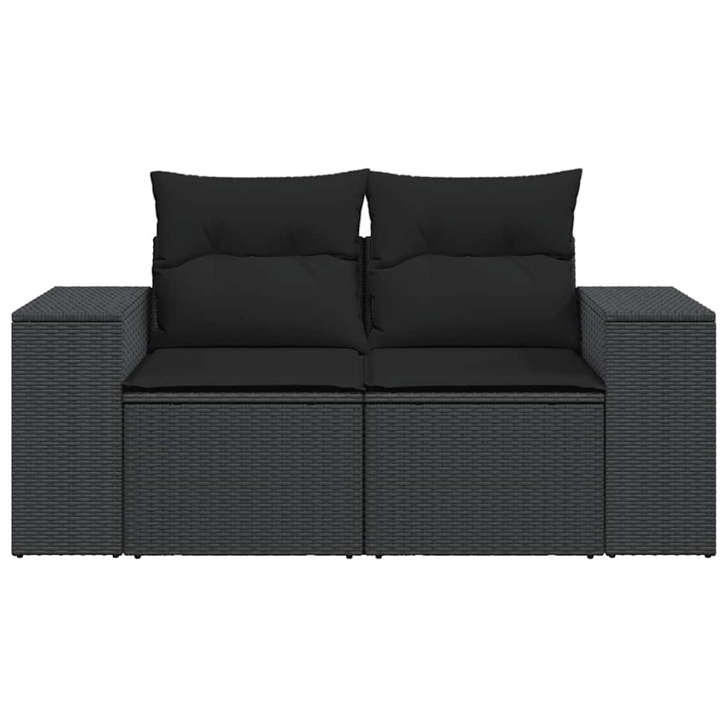 Dvivietė sodo sofa su pagalvėlėmis, juodos spalvos, poliratanas - Namų Idėja
