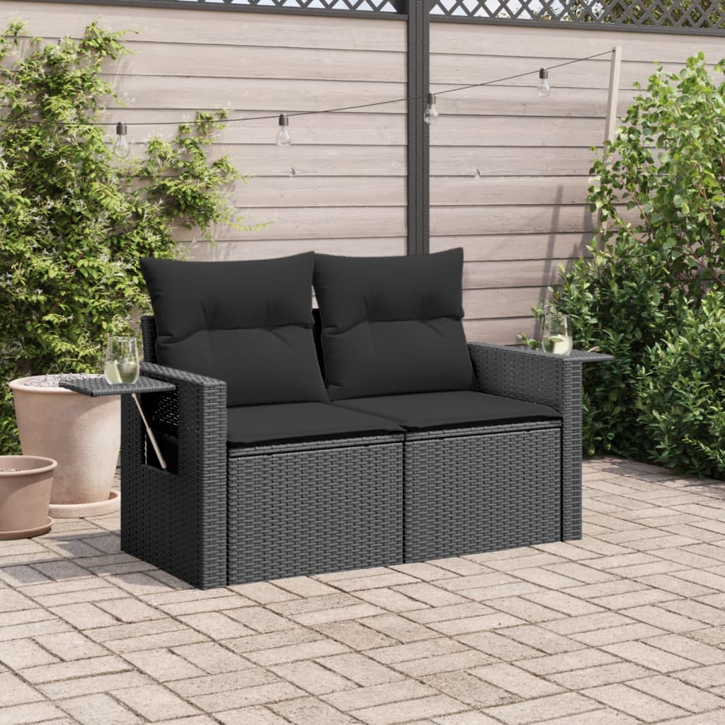 Dvivietė sodo sofa su pagalvėlėmis, juodos spalvos, poliratanas - Namų Idėja
