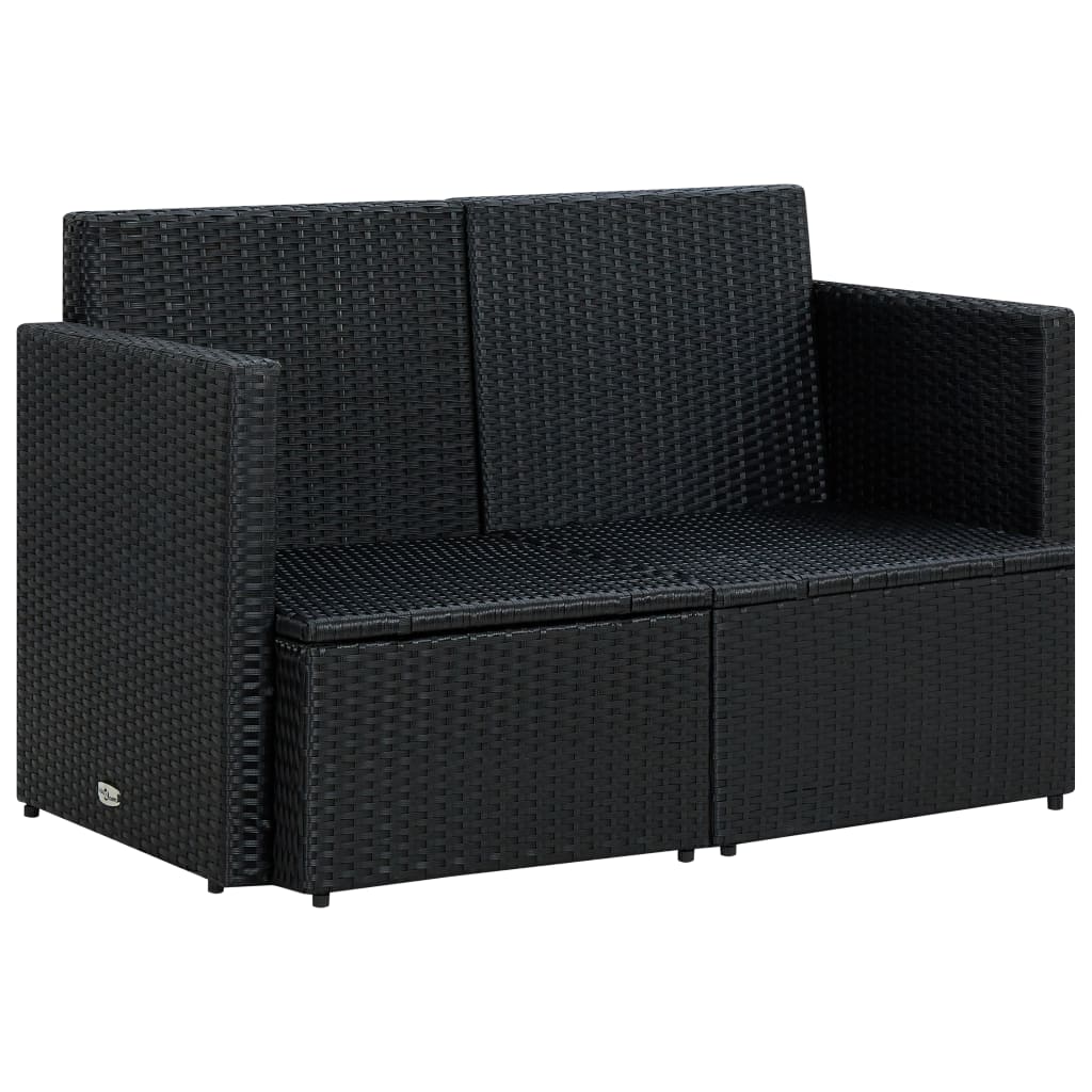 Dvivietė sodo sofa su pagalvėlėmis, juodos spalvos, poliratanas - Namų Idėja