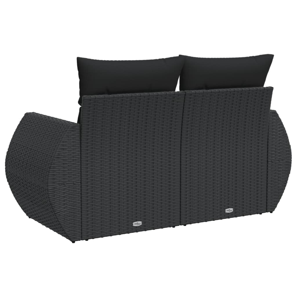 Dvivietė sodo sofa su pagalvėlėmis, juodos spalvos, poliratanas - Namų Idėja