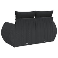 Dvivietė sodo sofa su pagalvėlėmis, juodos spalvos, poliratanas - Namų Idėja