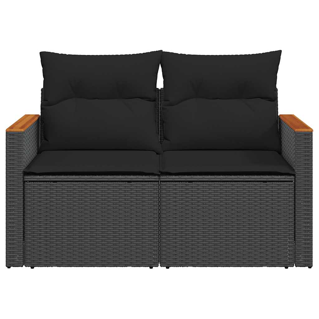 Dvivietė sodo sofa su pagalvėlėmis, juodos spalvos, poliratanas - Namų Idėja