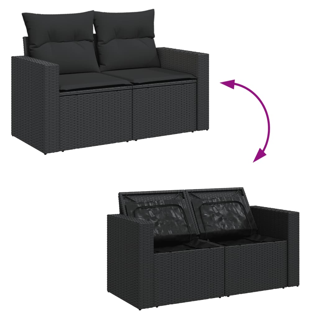 Dvivietė sodo sofa su pagalvėlėmis, juodos spalvos, poliratanas - Namų Idėja