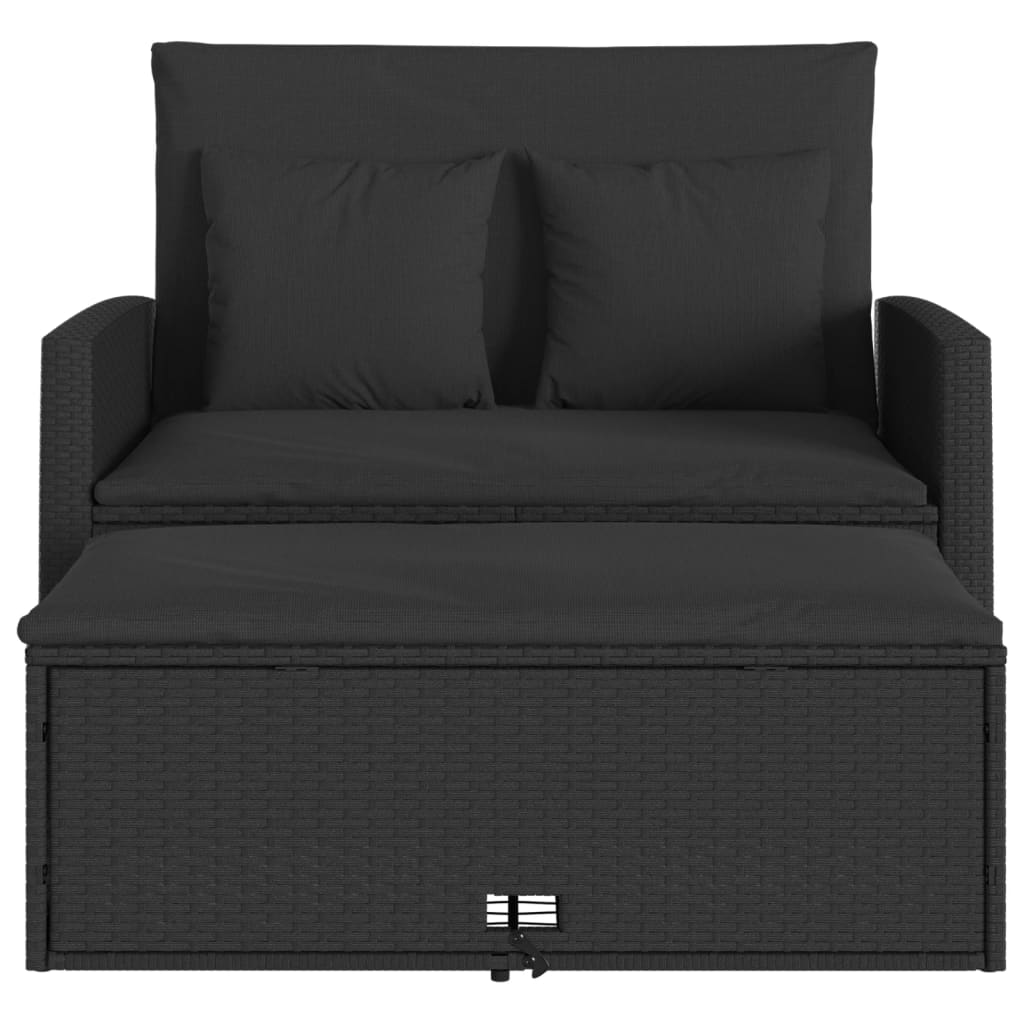 Dvivietė sodo sofa su pagalvėlėmis, juodos spalvos, poliratanas - Namų Idėja