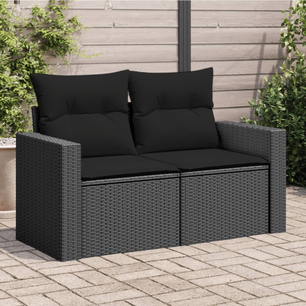 Dvivietė sodo sofa su pagalvėlėmis, juodos spalvos, poliratanas - Namų Idėja