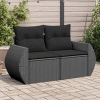 Dvivietė sodo sofa su pagalvėlėmis, juodos spalvos, poliratanas - Namų Idėja