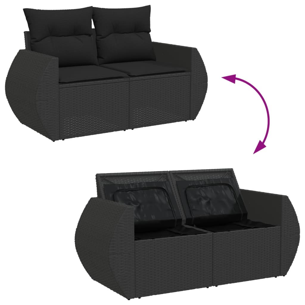 Dvivietė sodo sofa su pagalvėlėmis, juodos spalvos, poliratanas - Namų Idėja