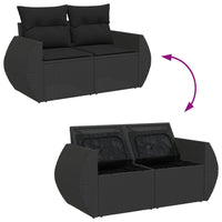 Dvivietė sodo sofa su pagalvėlėmis, juodos spalvos, poliratanas - Namų Idėja