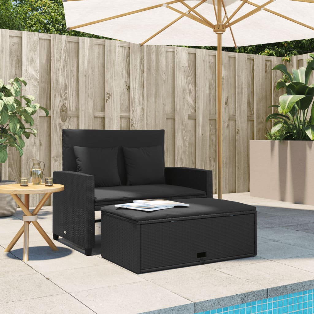 Dvivietė sodo sofa su pagalvėlėmis, juodos spalvos, poliratanas - Namų Idėja