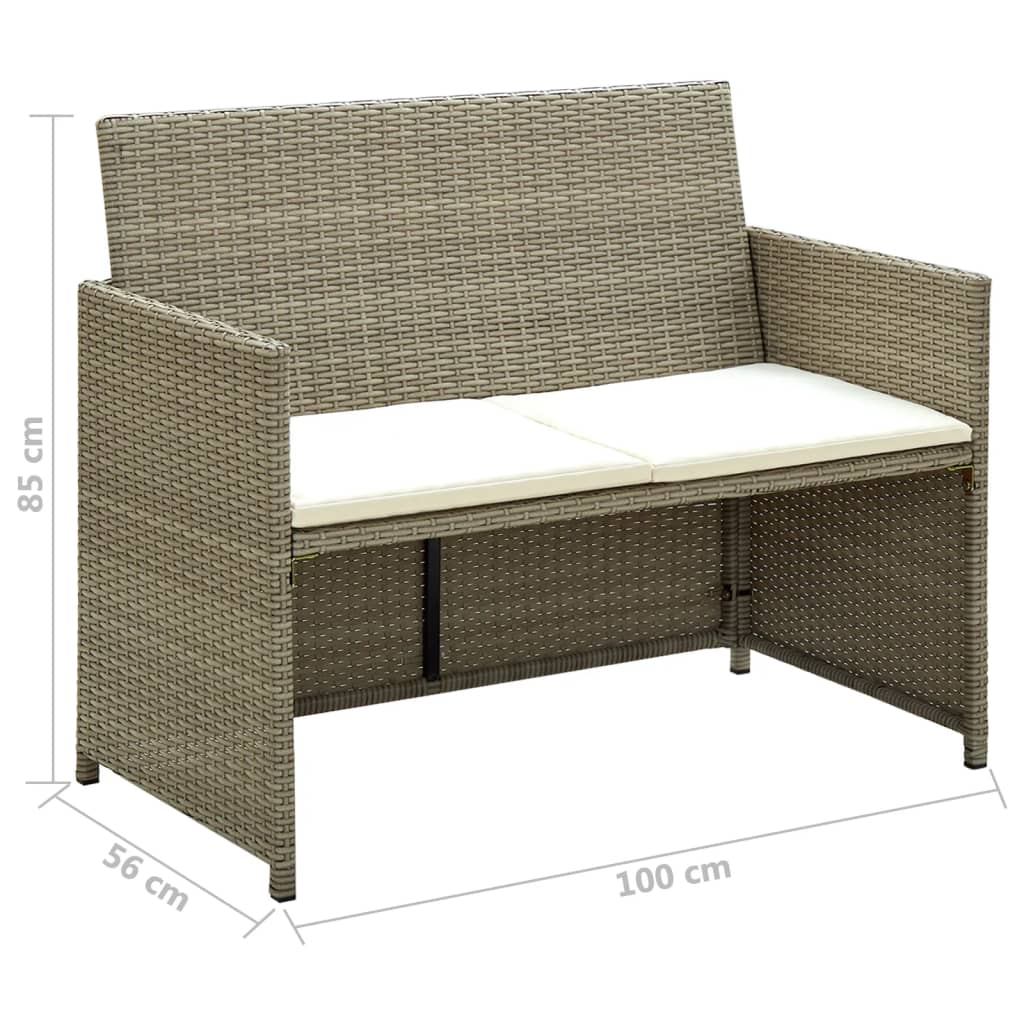 Dvivietė sodo sofa su pagalvėlėmis, kreminė, poliratanas - Namų Idėja