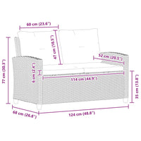 Dvivietė sodo sofa su pagalvėlėmis, pilka, 124cm, poliratanas - Namų Idėja