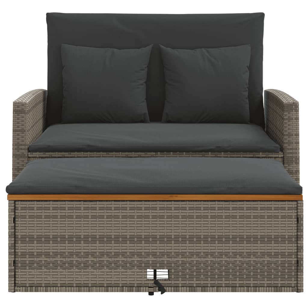 Dvivietė sodo sofa su pagalvėlėmis, pilkas, poliratanas/akacija - Namų Idėja