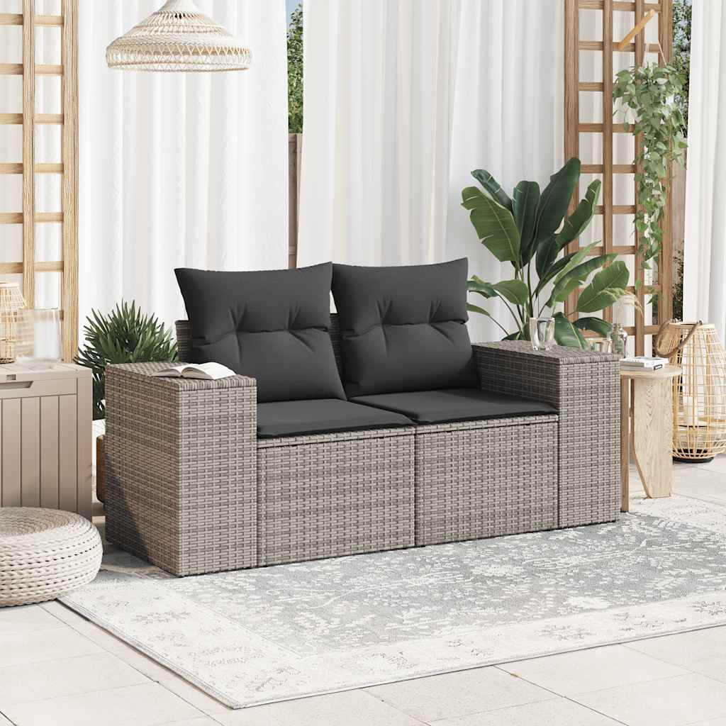 Dvivietė sodo sofa su pagalvėlėmis, pilkos spalvos, poliratanas - Namų Idėja