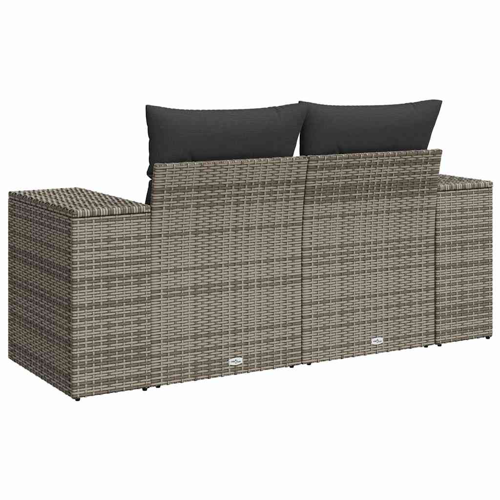 Dvivietė sodo sofa su pagalvėlėmis, pilkos spalvos, poliratanas - Namų Idėja